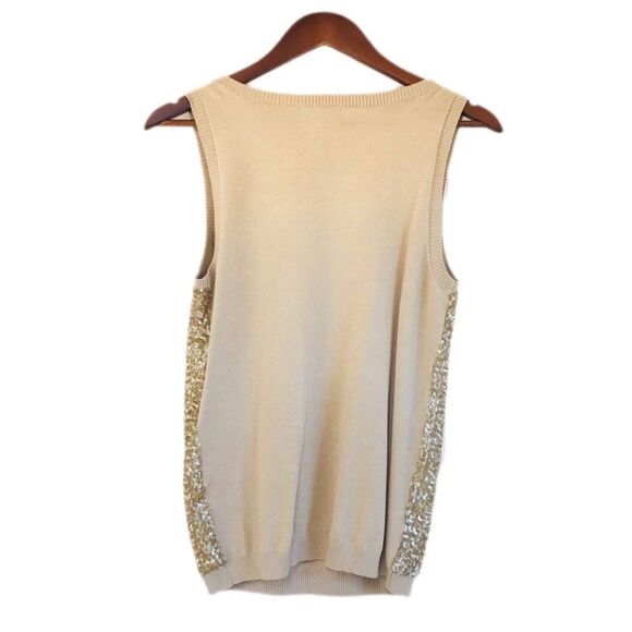 CALVIN KLEIN Gold Sequin Tank Top Sleeveless Blouse Silk Blend Metallic‎ Small - Picture 2 of 9